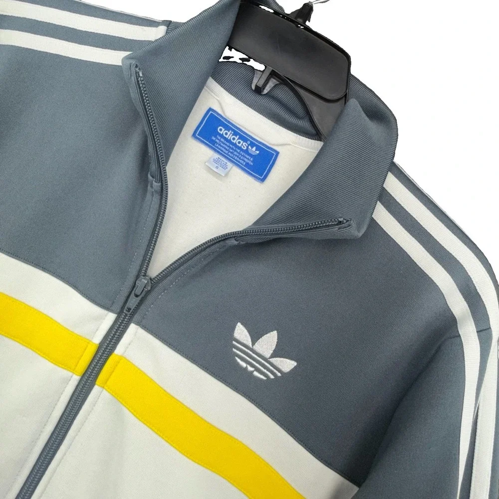 Adidas Originals Mens Gray White Yellow Track Jacket Full Zip S 260502-10